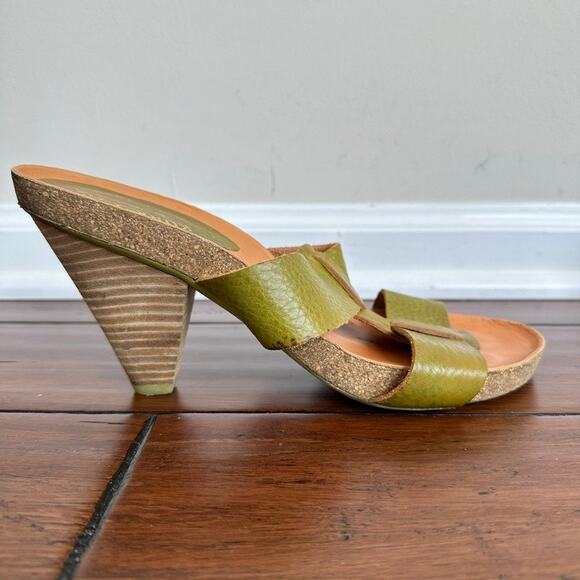 Kork Ease Mule Sandal Womens Sz10 Olive Green Leather Strap Wrapped Heel Slip On - Picture 2 of 12